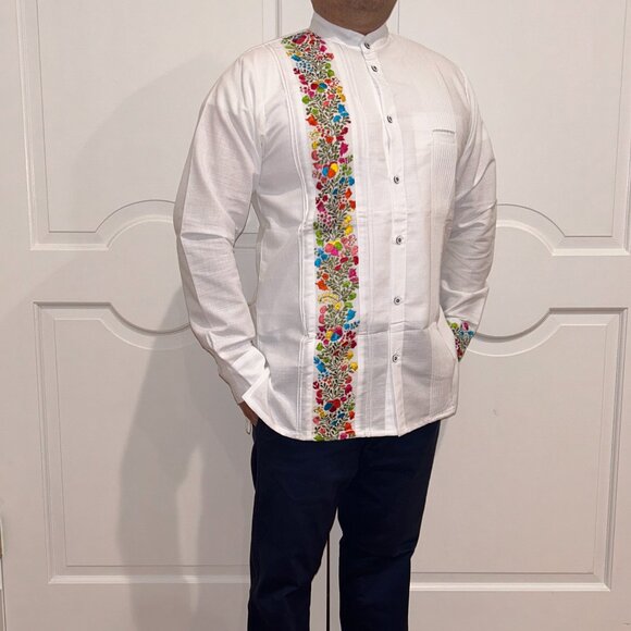 Hand Made Long Sleeve San Antonino embroidery Mexican guayabera Shirt. - Picture 8 of 11
